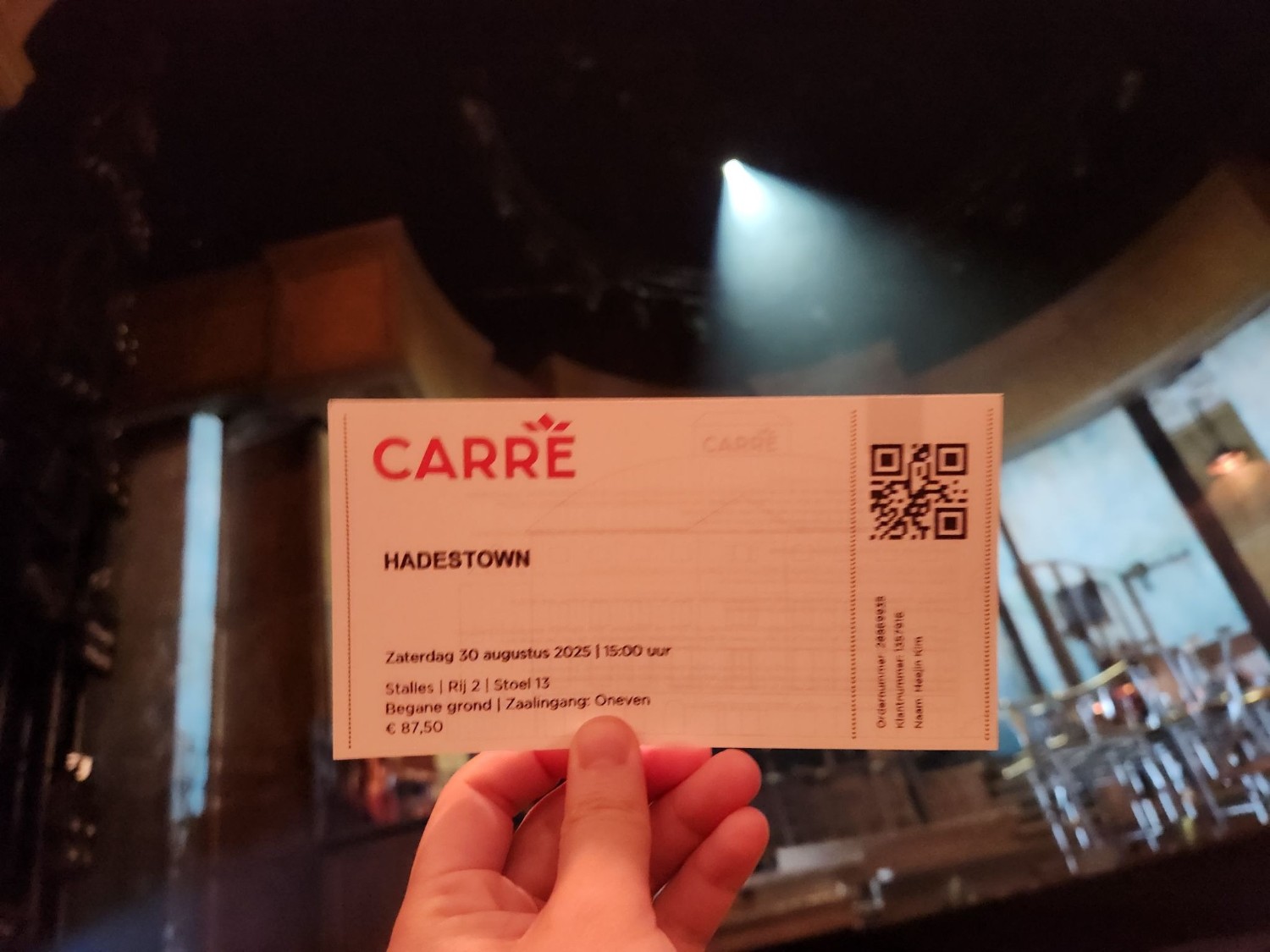 A ticket for Hadestown (Photo: courtesy of Yoondoit)
